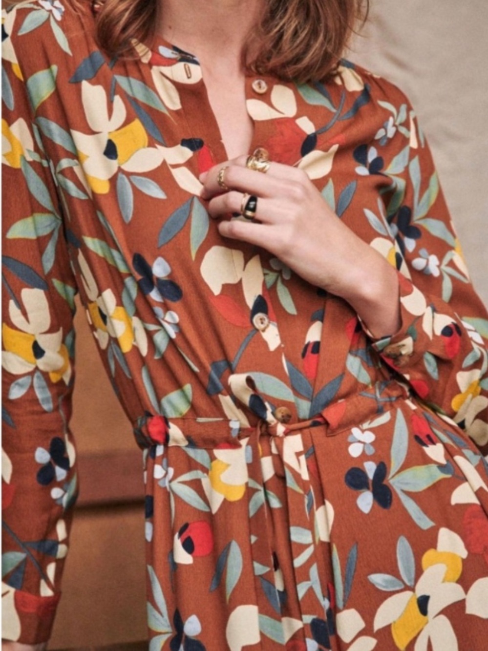 SEZANE Vicky Floral Button Down Toe Waist Dress Size 34 Size 2 - Picture 2 of 13